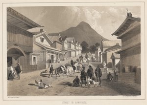 位于Hakodadi的街道，由Sarony and Co.，1855年制作的版画（chromolitho）