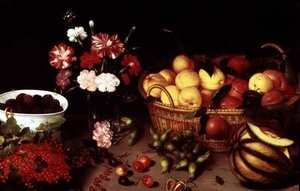 花和水果的静物画 作者 Peter Binoit
