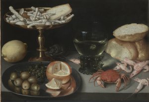静物水果，糖果，甲壳动物，玻璃杯和老鼠，约1620年