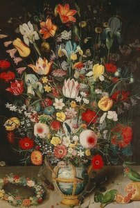 有花的花瓶。约于1620年