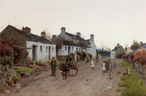 威尔士村庄--傍晚，约 1890-1910 年（水彩和水粉画） 作者 彼得·根特