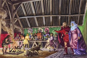 Anglo-Saxon Thane带领他的妻子进入大厅 作者 彼得·杰克逊