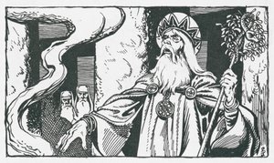 祭坛石上的德鲁伊仪式（石版画）