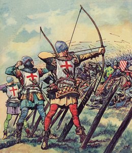 克雷西战役中的英国弓箭手（彩色石版画） 作者 彼得·杰克逊
