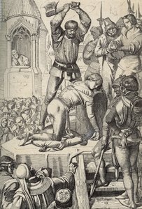 1268 年塔利亚科佐战役后，安茹查理下令处决西西里国王康拉丁（或霍亨施陶芬的康拉德）和施瓦本公爵（1252-1268 年） 西西里岛，以下