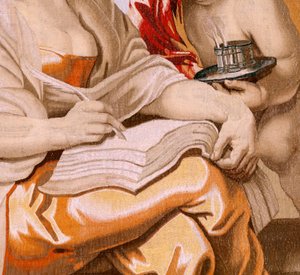 弗拉芒挂毯圣体的胜利》系列。智慧源自圣灵（La Sabiduría inspirada por el Espíritu Santo）。该系列的第十九幅挂毯。模型：彼得-保罗-鲁本斯。1626-1628.布鲁塞尔雅各布二世-格贝尔斯（Jacob II Geubels）制造 作者 彼得·保罗（后）鲁本斯