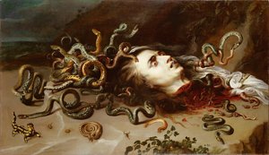 Tete de Meduse - 美杜莎的负责人 - 彼得保罗鲁本斯（1577-1640）。 布面油画，c。 1617-1618 年。 尺寸：68,5x118 厘米。 维也纳艺术史博物馆 作者 彼得·保罗·鲁本斯