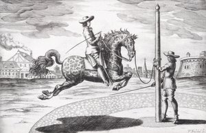来自Winters，Stuterey和Reit-Schul撰写的New Treatise for Breating Horses的Horse en Capriole，由艺术家，酒吧雕刻。 1672年雕刻 作者 彼得·保罗·特洛斯切尔