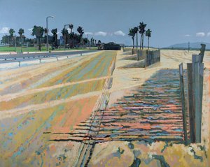 海滩上的栅栏，美国圣莫尼卡，2002 年（亚麻布油画）
