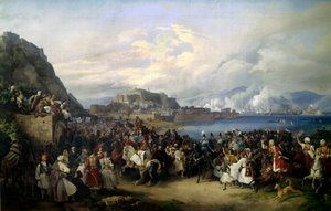 奥顿王子 (1815-1867) 的儿子巴维埃的路易斯一世于 1833 年 6 月 2 日在纳夫普利翁下船，成为希腊国王彼得·冯·赫斯 (1792-1871) 的画作 (ec.all。) 1835 年 2,73 X 4,16 m 慕尼黑。 新绘画陈列馆。 作者 彼得·冯·赫斯