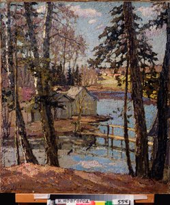春天池塘边。皮奥特-伊万诺维奇-彼得罗维奇（Piotr Petrovitchev）（1874-1947 年）的画作，布面油画