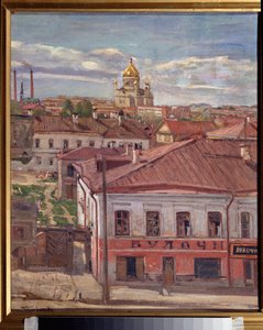 莫斯科的景色。Pyotr Ivanovich Petrovichev (Piotr Petrovitchev) (1874-1947)的画作，纸上水彩，1900 年。俄罗斯艺术，二十世纪。卡累利阿共和国国家艺术博物馆，彼得罗扎沃茨克（俄罗斯）。