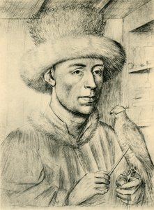 1943年，c1447，一个有猎鹰的男人的肖像。 作者 彼得基督