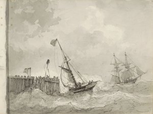 停泊处的两艘帆船 作者 Petrus Johannes Schotel (圈子)