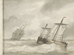 波涛汹涌的大海中航行的船只 作者 Petrus Johannes Schotel (圈子)