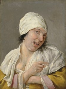 视线：一名年轻女子指着。 来自五种感官拟人化系列，c.1635-66（木板上的油画） 作者 彼得鲁斯·史塔弗勒努斯