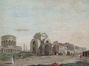 Barriere du Faubourg Saint-Martin，1809（铅笔和彩色aquatint） 作者 菲利伯·路易斯·德布科特