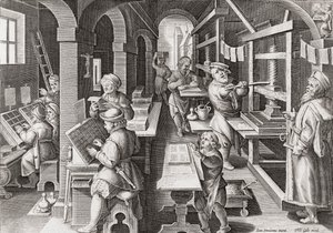 约 1590 年的欧洲版画店（雕刻） 作者 菲利普（后）加勒