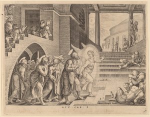 天使救使徒出狱 作者 菲利普·加勒在 Maerten van Heemskerck 之后