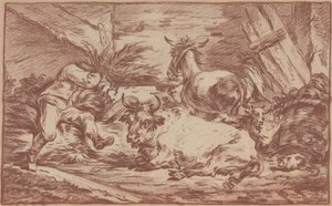 马厩里的动物（红色粉笔画在铺好的纸上） 作者 Philip James de (1740 1812) 路瑟堡
