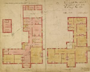 红楼的计划，Bexley Heath，1859年（笔和墨水和纸上的wc） 作者 菲利普·韦伯