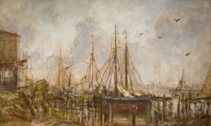 苏塞克斯郡肖勒姆的一个船厂，1926年。 作者 菲利普·威尔逊·斯蒂尔