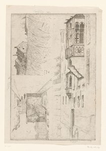 有房屋的麦田和城镇房屋的两幅景色
A Vleurgat; Champ de Blé / Rue Haute / Etude de la bretêche de l