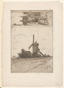 草地景观中的磨坊和布鲁塞尔拉文施泰因街的景色
Vieux moulin a Laeken / Rue Ravenstein（布鲁塞尔）（原标题） 作者 菲利普·齐尔肯（艺术家签名）