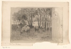 羊群和牧羊人在有树的草地上 木桐（原名） 作者 Anton Mauve（艺术家签名）
