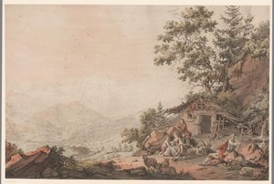 一家人在山间小屋 作者 Philipp Jacques Loutherbourg (I)（归属于）