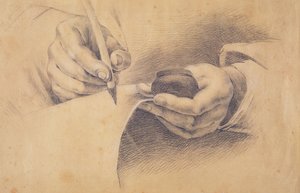 绘图手，1798年（黑色粉笔在棕色纸上加白色） 作者 菲利普·奥托·朗格