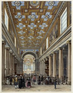 Notre-Dame de Lorette 教堂的内部 - 在“”走在巴黎和它的周围“”，Jacottet 和 Benoist 的画作，编辑。 吉豪兄弟 作者 菲利普·贝诺斯特