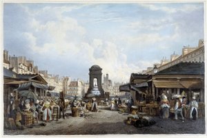 绕着无辜者的喷泉散步，约1840年--载于《巴黎及其周边地区的散步》，由Jacottet和Benoist绘制，巴黎，V.1840年