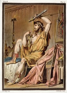 Agamemnon，由Jean Racine创作的“Iphigenia in Aulis”服装，来自“所有国家的服装与戏剧研究”第二卷，由Pierre Michel Alix（1762-1817）1802刻（彩色雕刻）