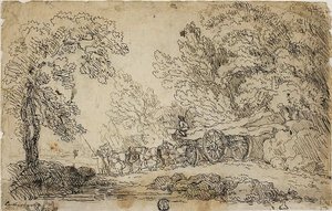 在森林中搬运原木（正面）；各种活动中的人物素描（背面） 作者 菲利普·雅克·德·卢瑟堡二世