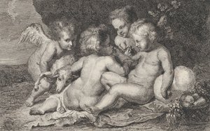 一组三个孩子和一个带着水果和小羊的putto，约1760-1801。 作者 菲利普·兰伯特约瑟夫·斯普鲁伊特