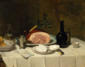 静物与火腿，1870年代。