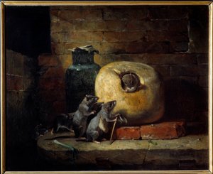退出世界的老鼠。 让·德拉封丹的寓言插图。 菲利普·卢梭（Philippe Rousseau）的绘画（1816 - 1887）