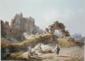 卡里斯布鲁克城堡的大门，摘自《英格兰和威尔士的浪漫和风景》，1805年出版（彩色版画）。