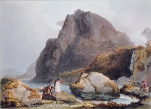 Llyn Ogween，出自《英格兰和威尔士的浪漫风景画》，1805年出版（彩色雕刻）。