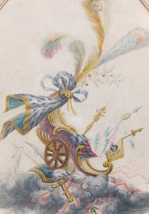 兰帕斯丝绸的设计，有云上的凯旋战车，约1770-75。 作者 菲利普·德·拉萨尔