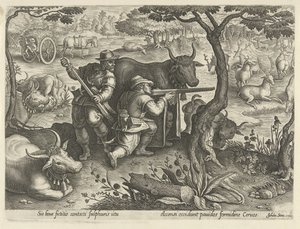 使用伪装猎鹿
狩猎场景（系列标题）
In quibus omne genus venationis, aucupij, piscatusque（系列标题） 作者 飞利浦加勒