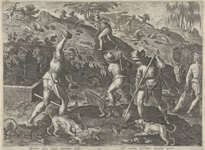 狩猎獾
狩猎场景（系列标题）
In quibus omne genus venationis, aucupij, piscatusque（系列标题） 作者 飞利浦加勒