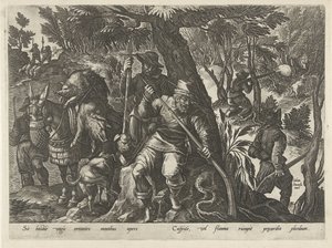 用枪狩猎野猪
狩猎场景（系列标题）
In quibus omne genus venationis, aucupij, piscatusque（系列标题）