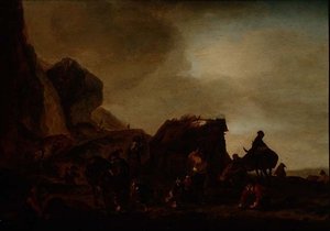 破旧的小屋旁的旅行者和乞丐 作者 飞利浦Wouwermans或Wouwerman