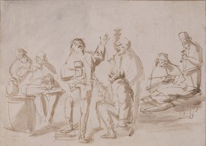 酒馆里的农民，c.1662（笔和墨水在纸上洗）