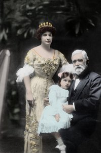 Australian singer Nellie (Nelly) Melba (1861-1931) with her father and an unidentified little girl. Melbourne, Early 20th century Photography