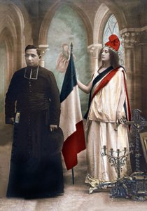 Allegory of the separation between Church and State in 1905, illustration from 1907 (coloured photo)