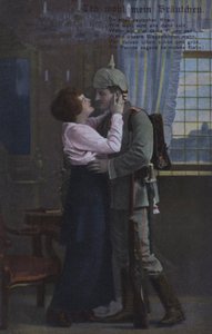 德国士兵出征前与妻子告别（彩色照片）。 作者 德国摄影师