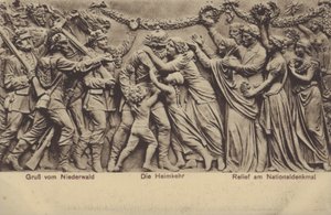返校节、Nationaldenkmal 浮雕、德国统一纪念碑、莱茵河畔鲁德斯海姆、黑森州（黑白照片） 作者 德国摄影师